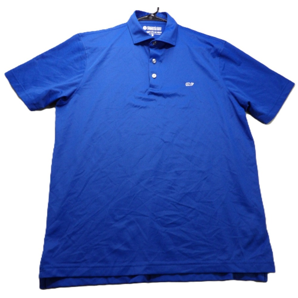 Vineyard Vines Sankaty Pique Polo Men M Blue Performance Golf Stretch Whale Logo